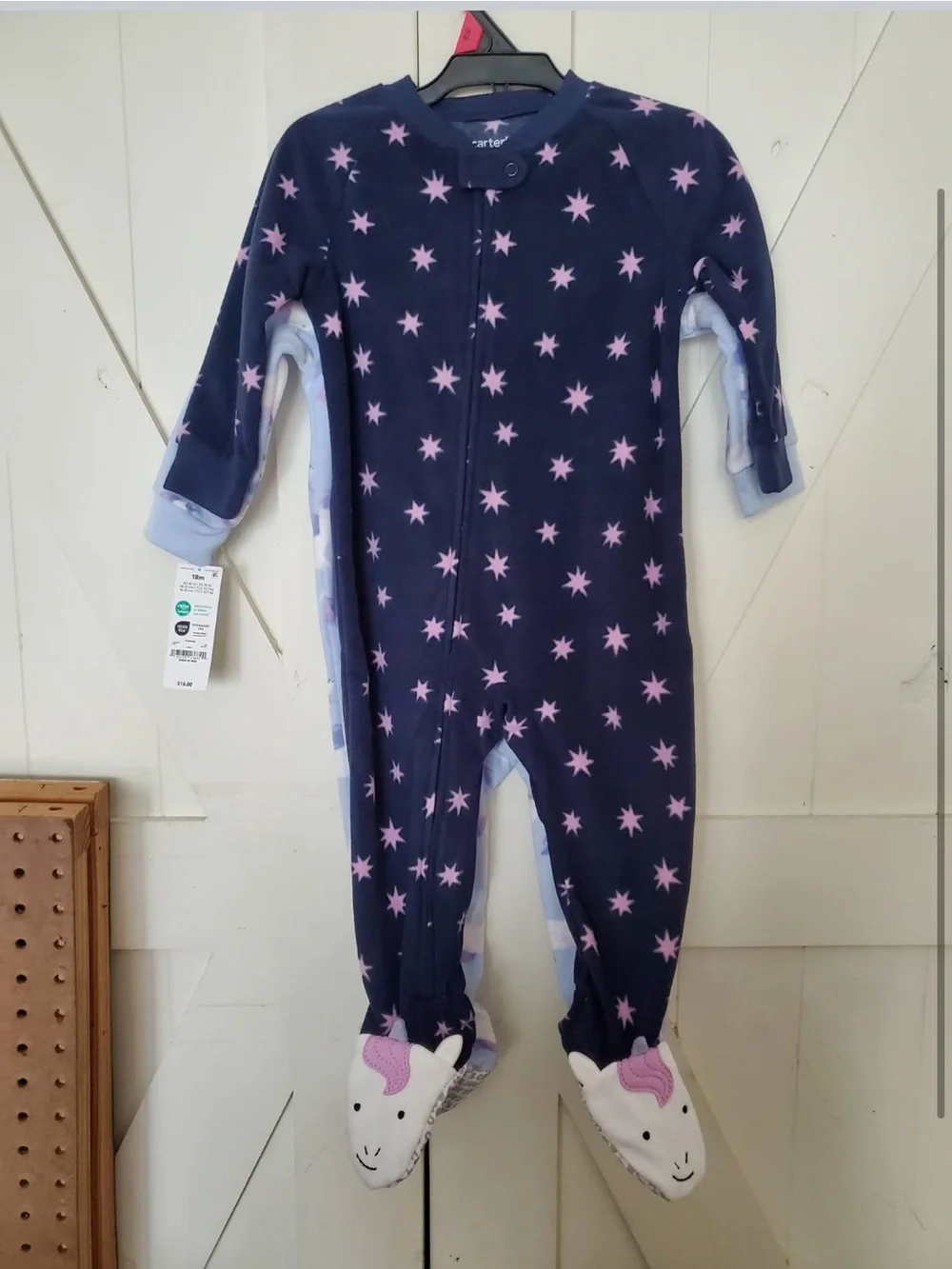 Carter's Light Blue Unicorn Print Zip Footed One-Piece